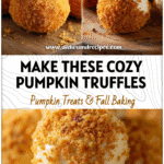 Small pumpkin cheesecake truffles coated in spiced crumbs served as Cute Pumpkin Desserts for fall parties.